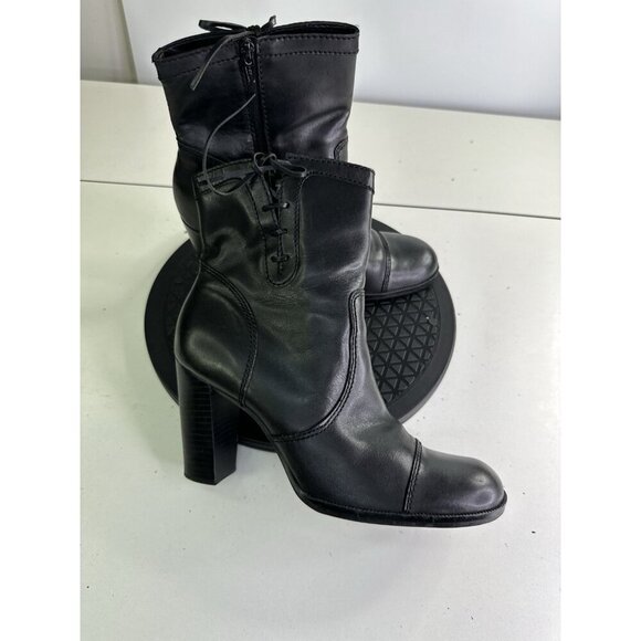 Vtg Nine West Genuine Leather Heeled Square Toe Boots 90s Y2K Sz 9 M - Picture 1 of 10